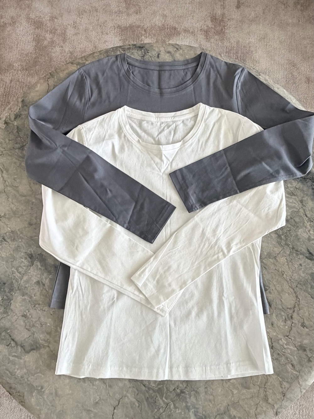 Long-Sleeve Layered Tee - White & Gray Set 2